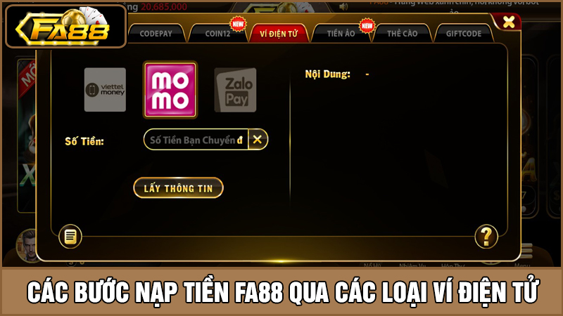 nạp tiền FA88 bằng các loại ví điện tử 