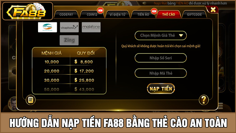 nạp tiền FA88 bằng thẻ cào