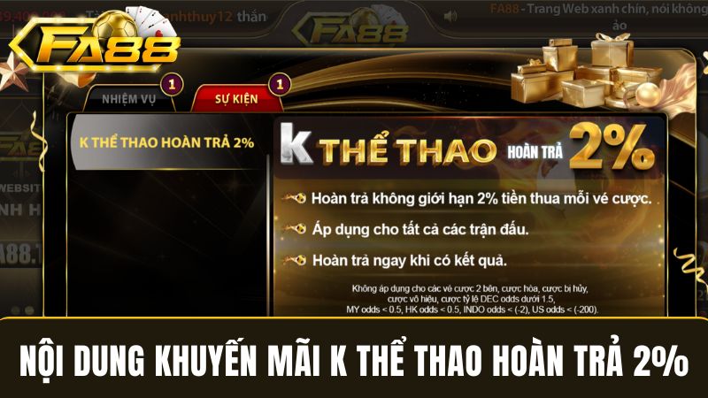 Nội dung K thể thao hoàn trả 2%
